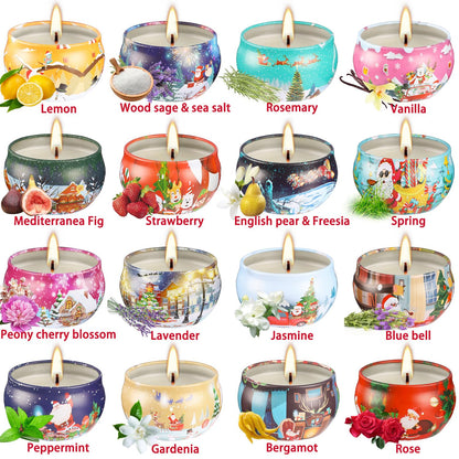 Pliadvbu 16Pack Christmas Candles Gift Set, Long Lasting Burning Natural Soy Wax 2.5oz Scented Candles with Essential Oils for Home Scented, Thanksgiving Birthday Gift Christmas