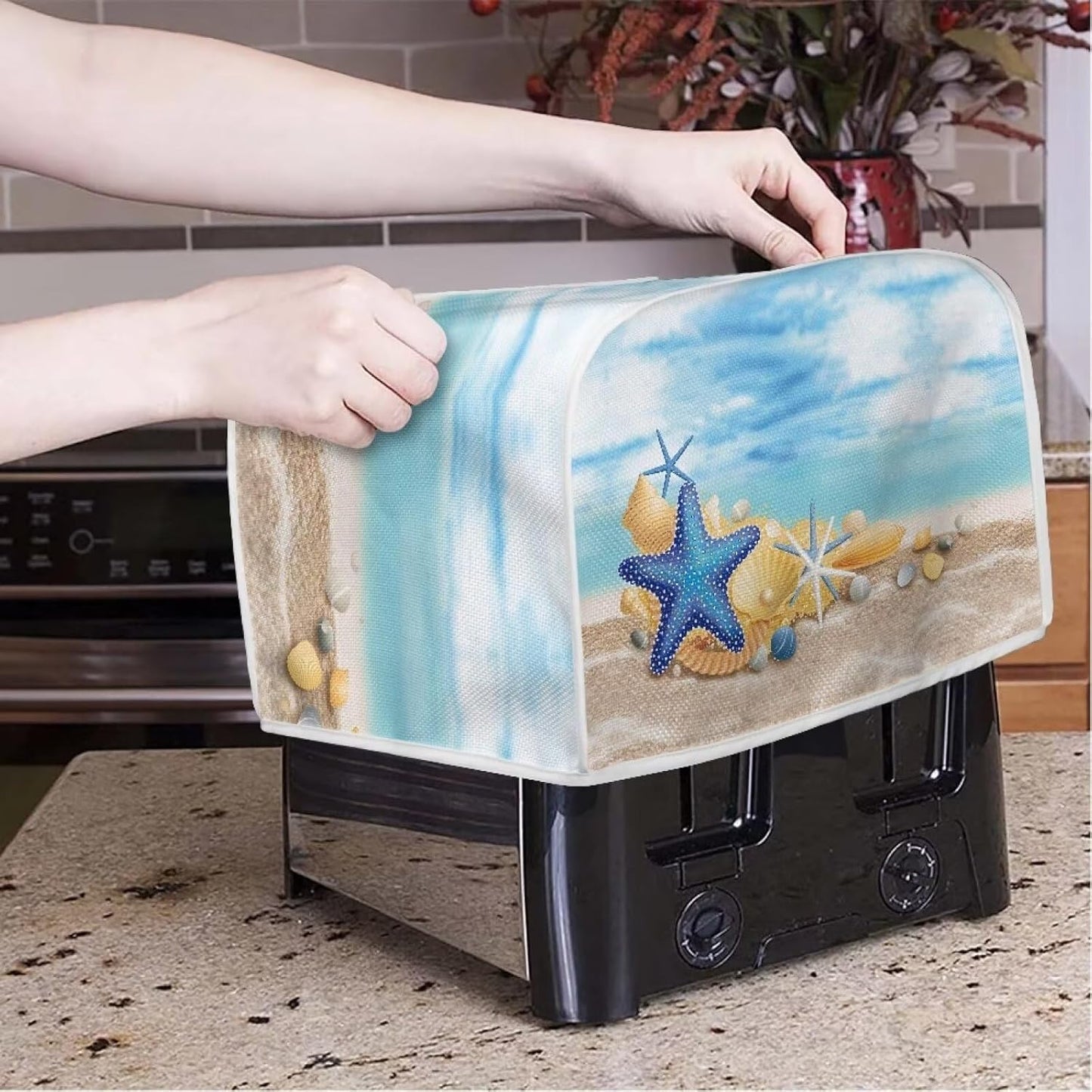 Starfish Toaster Covers, Bread Maker with Top Hook, Dust Cover Compatible with Most 4 Slice Toasters