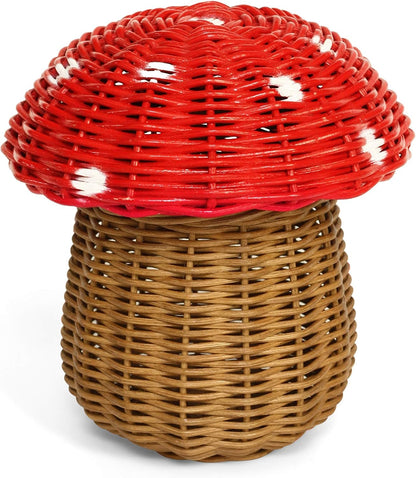 G6 COLLECTION Mini Mushroom Rattan Storage Basket With Lid Decorative Bin Home Decor Hand Woven Shelf Organizer Cute