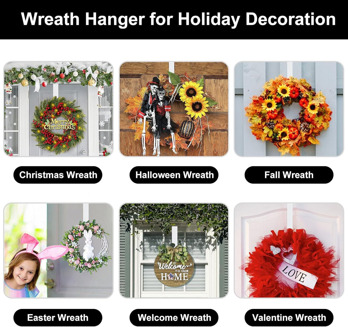 Wreath Hanger, Adjustable Length 14.9-25 Inch Metal Door Hanger for Front Door, 20 lbs Larger Christmas Wreaths