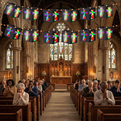 VIHOSE 24 Sets Religious Cross Craft Christian DIY Hanging Christian Lantern Tissue Paper Crafts with Light String Make Your Own Paper Lantern Decorations for Church Sunday School Vbs Activities