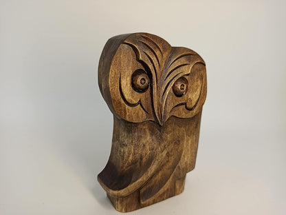 mik-Dyzayn 5 Inch Owl Figurine | Abstract Wood Carving Owl Gifts | Modernist Sculpture, Brown