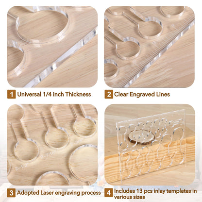 Soimuk Router Templates for Woodworking,Router Jig Dumbbell Inlay Templates Decorative,13-in-1 DogBone Router Templates(10 * 7.8 inches)