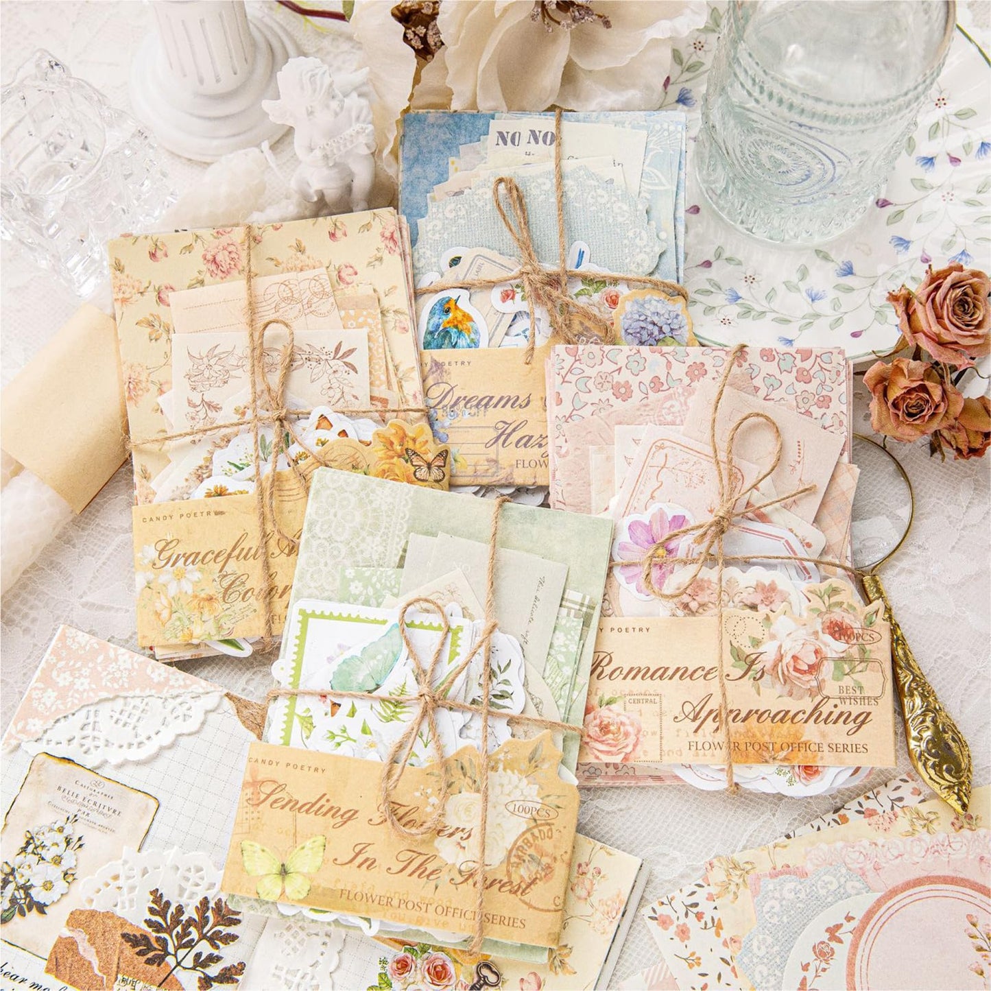 Wmhanler 400 Sheets Scrapbook Papers Journaling Stickers Scrapbooking Supplies Kit Junk Journal Supplies Decorative Craft Stickers for Planner, Bullet Journal Collage Card Embellishment Retro Crafts