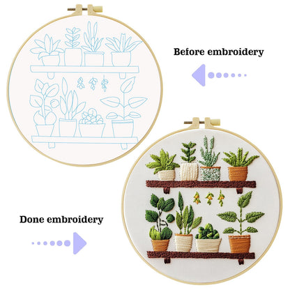 JOZYSH Full Range Embroidery Kit for Adult, Green Plant Pattern Embroidery Kit for Beginners Include Embroidery Cloth Hoops Threads for Craft Lover Hand Stitch with Embroidery Skill Techniques