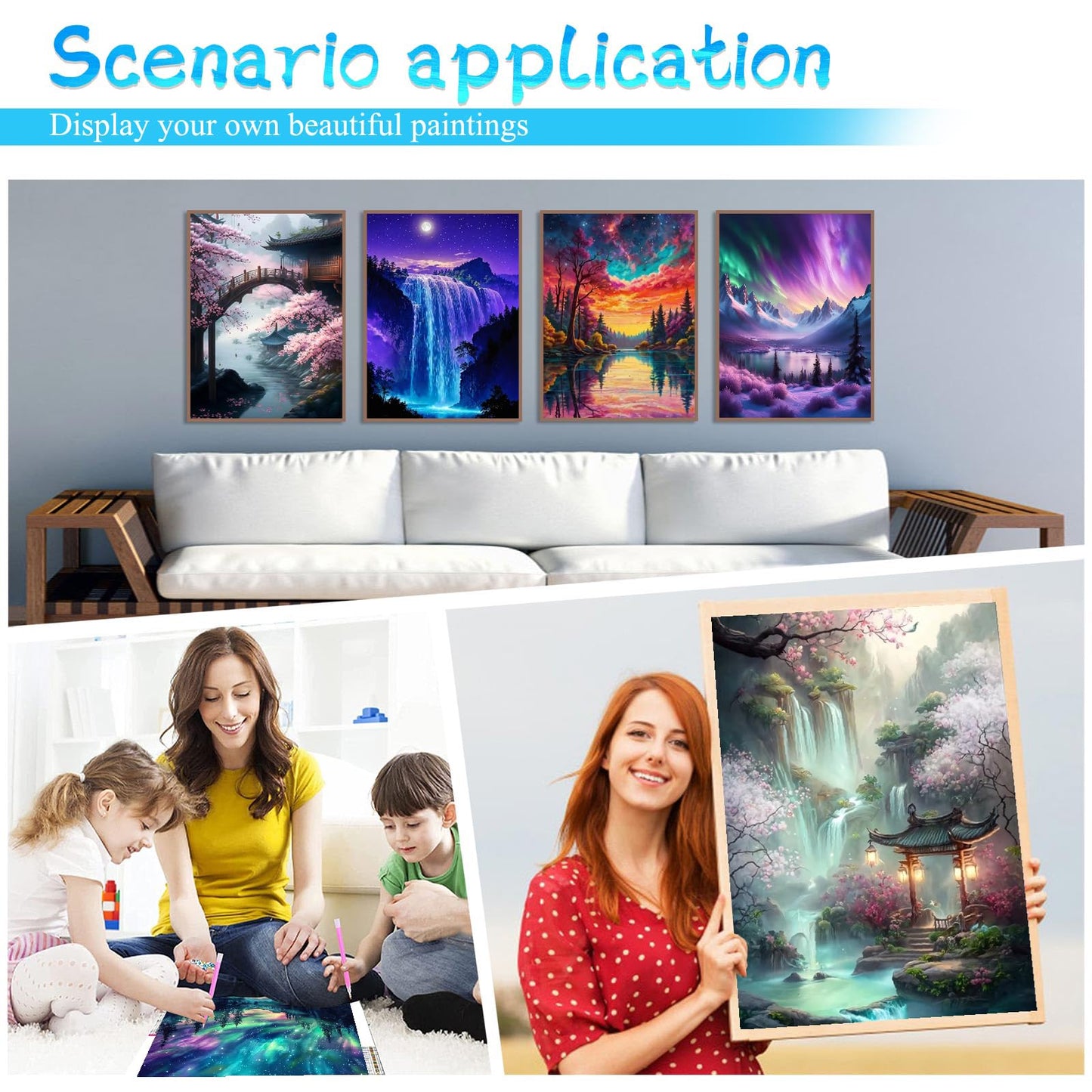 MRMIOOM 9 Pack Diamond Painting Kits for Adults, 5D Landscape Diamond Art Painting Kits for Adults Beginner, Adult Diamond Art, DIY Aurora Full Drill Diamond Dots for Home Wall Decor 12X16 Inch