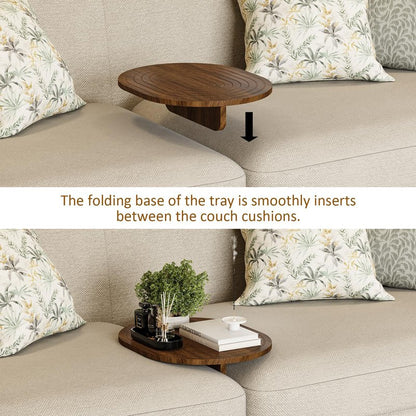 Asgolion Couch Tray Insert for Middle, 15.75"x12.6" Wood Sofa Tray, Folding Couch Armrest Table Fit Armless Couch/Sectional, for Drink Snacks Phone Remote Holder, Walnut
