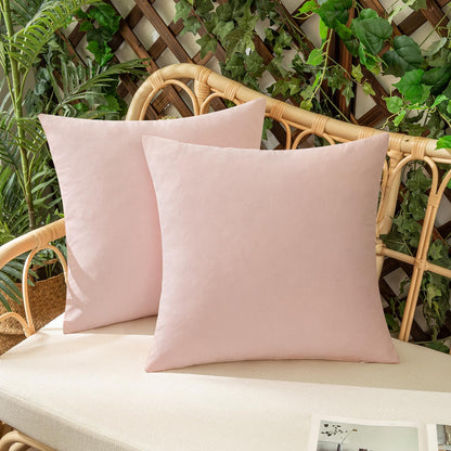 Woaboy Set of 2 Outdoor Waterproof Throw Pillow Covers Spring Valentine Decorative Farmhouse Linen Pillowcases Solid Cushion Cases for Patio Bedroom Living Room Sofa Chairs Light Pink 18x18 Inch