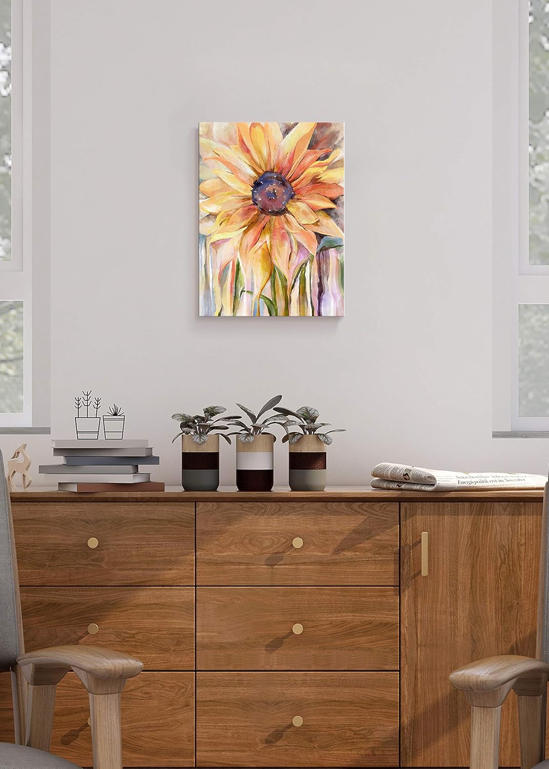 Maxpeuvon Sunflower Wall Art, Yellow Flower Painting Prints for Bathroom, Living Room, Bedroom, Ready to Hang 12x16