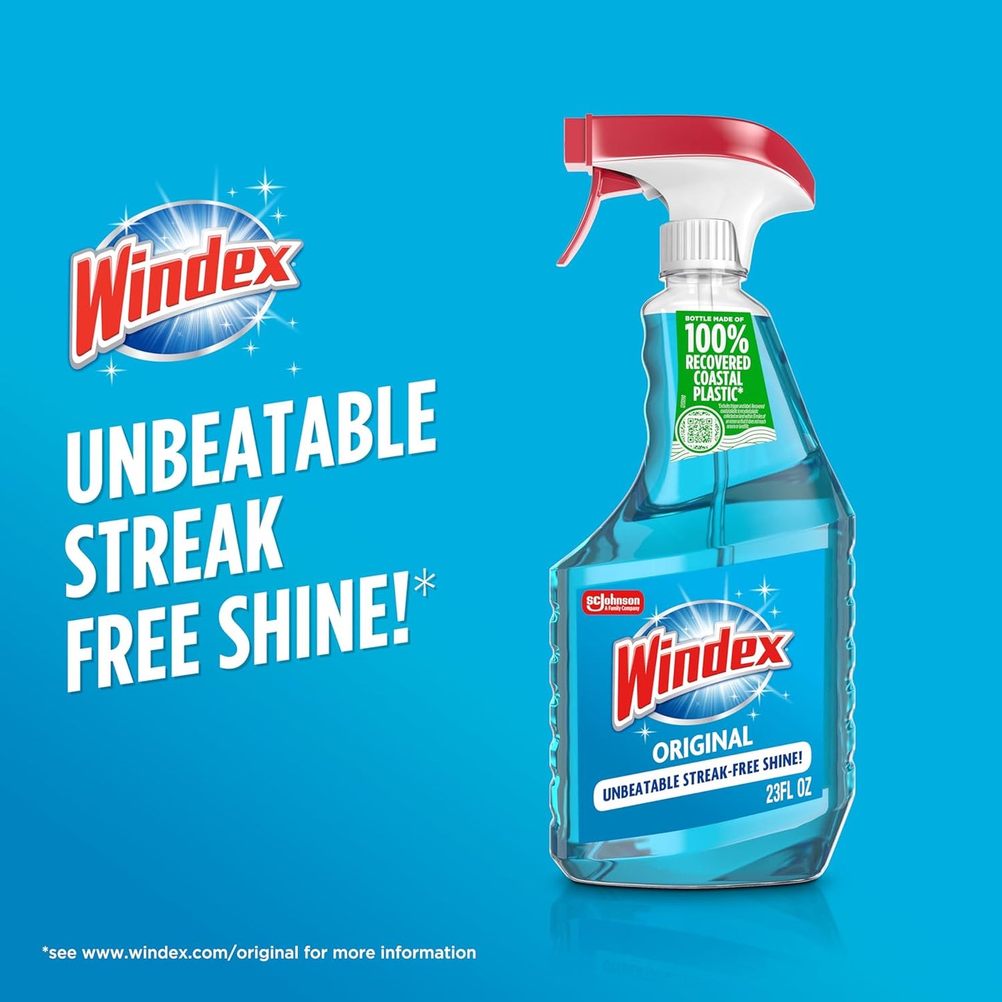 Windex Glass Cleaner Spray - Eco-Friendly 100% Recycled Plastic - Original Blue Scent | 23 Fl Oz (Pack of 6)