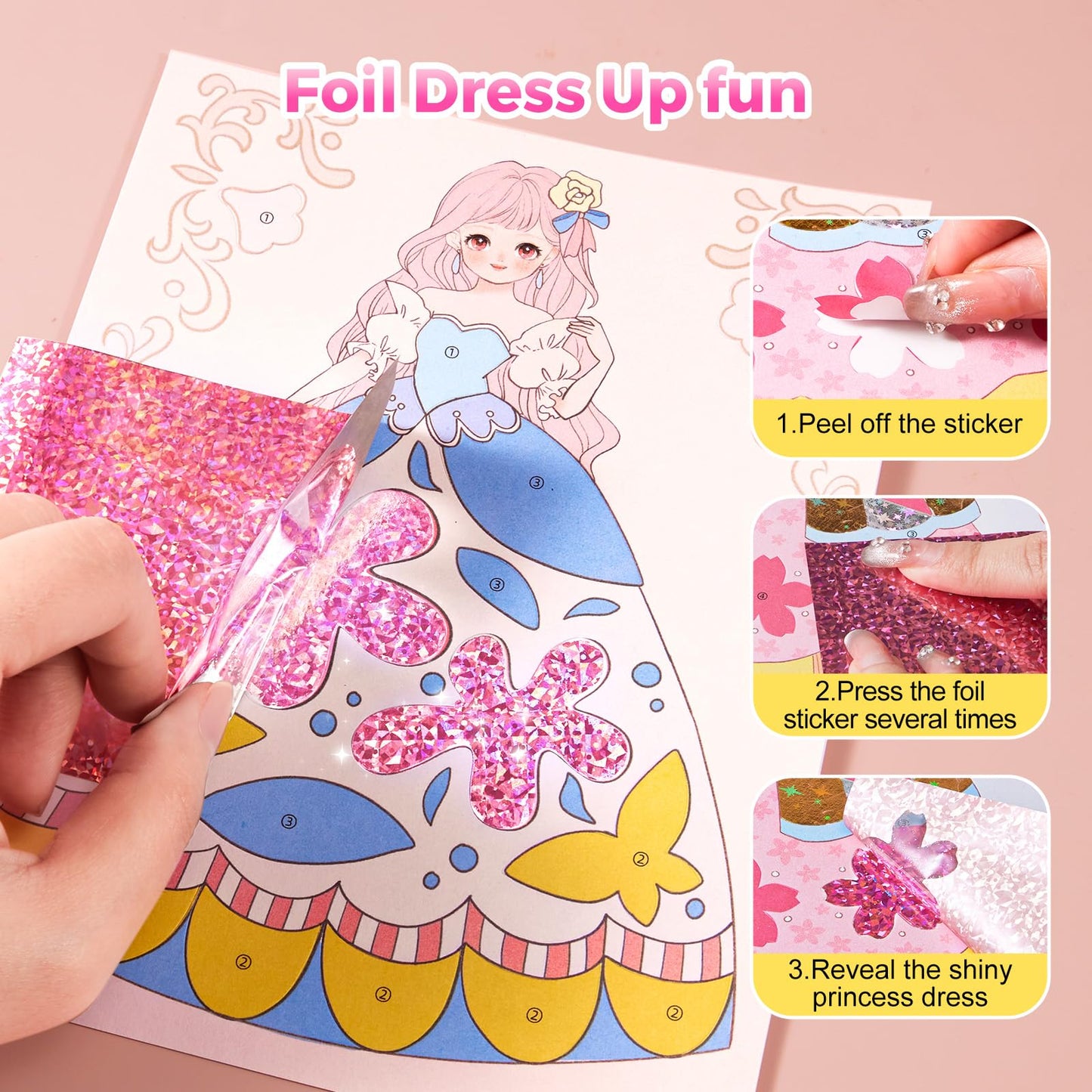 Jar Melo 4 in 1 Princess Art Craft Kits, Foil Crafts Art Fun & Gem Painting, Makeup Diamond DIY Activity, Dress Up Sticker Books,Travel Toys, Ideal Toys for Girls Ages 6 7 8+ Years Old