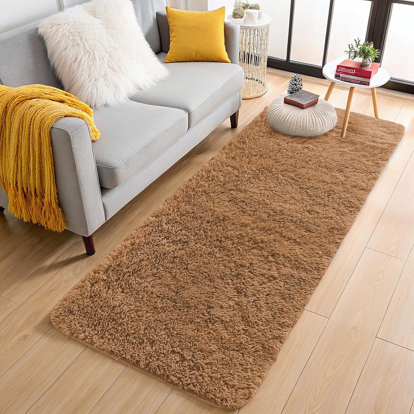 OLANLY Runner Rugs - Soft, Machine Washable Shaggy Carpet for Hallway & Bedroom | Khaki 2x5 ft