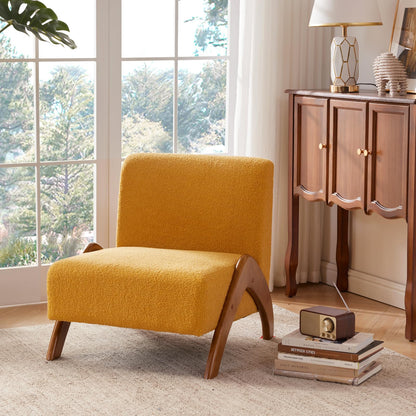 MILCIL Oversized Accent Chair, upholstered armless mid Century Modern Living Room Chair with Wooden Legs for Bedroom/Office/Cafe, Sherpa Yellow