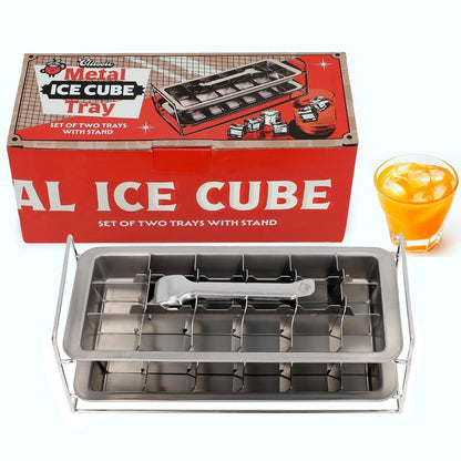 Captain Cranberry Stainless Steel Double Ice Cube Trays with lever and Stand (11", 36 cubes), Classic Metal Ice Cube Trays for Freezer, Non Toxic, Plastic Free, Dishwasher safe
