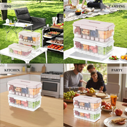 MANO 2pack Chilled Condiment Caddy with Lid Iced Snackle Box Container for Fruit Veggie Serving Tray with Handle Divided Garnish Tray Server Outdoor Camping Picnic Fridge Storage white