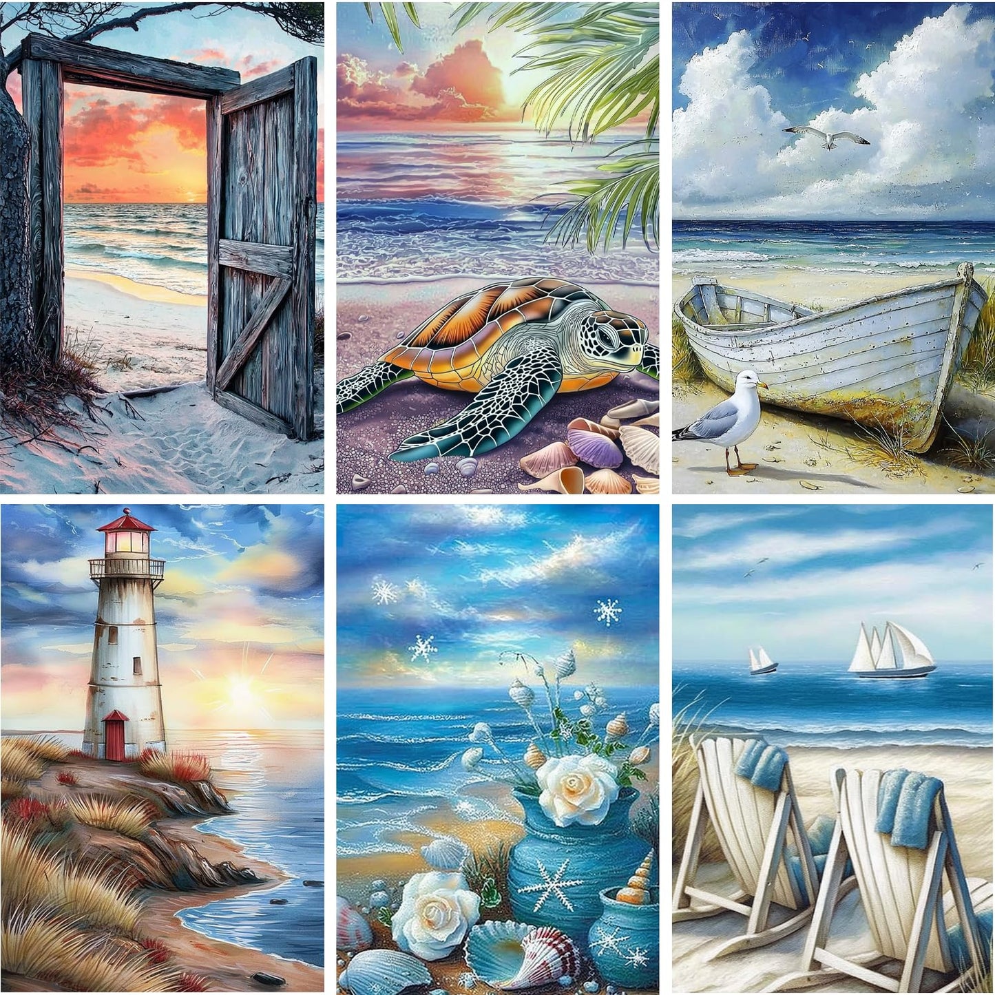 DOZEEZOP 6 Pack 5D Diamond Painting Kits for Adults, Diamond Art Kits for Adults Beginners of All Ages, Round Full Drill Arts and Crafts Gems Home Wall Decor 12x16 Inches Beach Landscapes