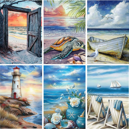 DOZEEZOP 6 Pack 5D Diamond Painting Kits for Adults, Diamond Art Kits for Adults Beginners of All Ages, Round Full Drill Arts and Crafts Gems Home Wall Decor 12x16 Inches Beach Landscapes