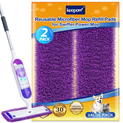 KEEPOW Reusable Power Mop Refill Pads Compatible with Swiffer PowerMop, Microfiber Power Mop Refills, Power Mop Pads for Hardwood Floor Cleaning, 2 Pack (Mop is Not Included)