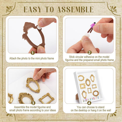 Lineshading 8 x 10 inch DIY Mini Shadow Box Kit Museum Design Silhouette Shadow Box Frame with 10 Mini Gold Frames & 10 Museum Themed Figurines for Pictures, Crafts & Home Decor Gift(White)