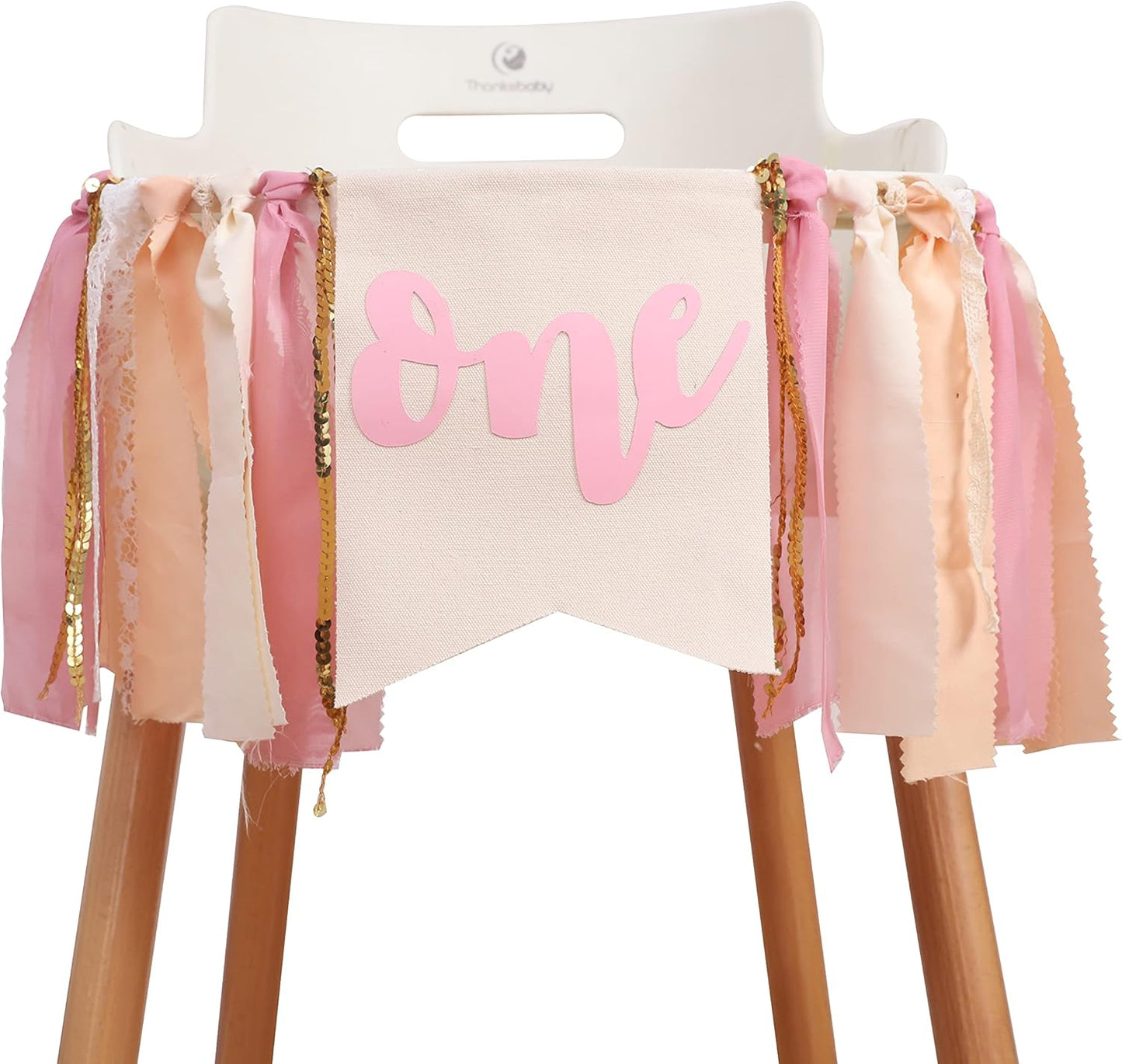 1st Girl Pink Theme Birthday High Chair Banner - Boho First Birthday Cake Smash Photo Decor (PINK ONE HF)