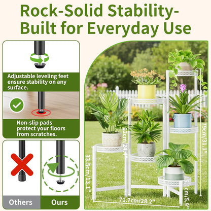 NQW 6 6 Tier Metal Plant Stand, Potted Multiple Flower Pot Holder Shelf, Indoor&Outdoor Folding Planter Display Shelves