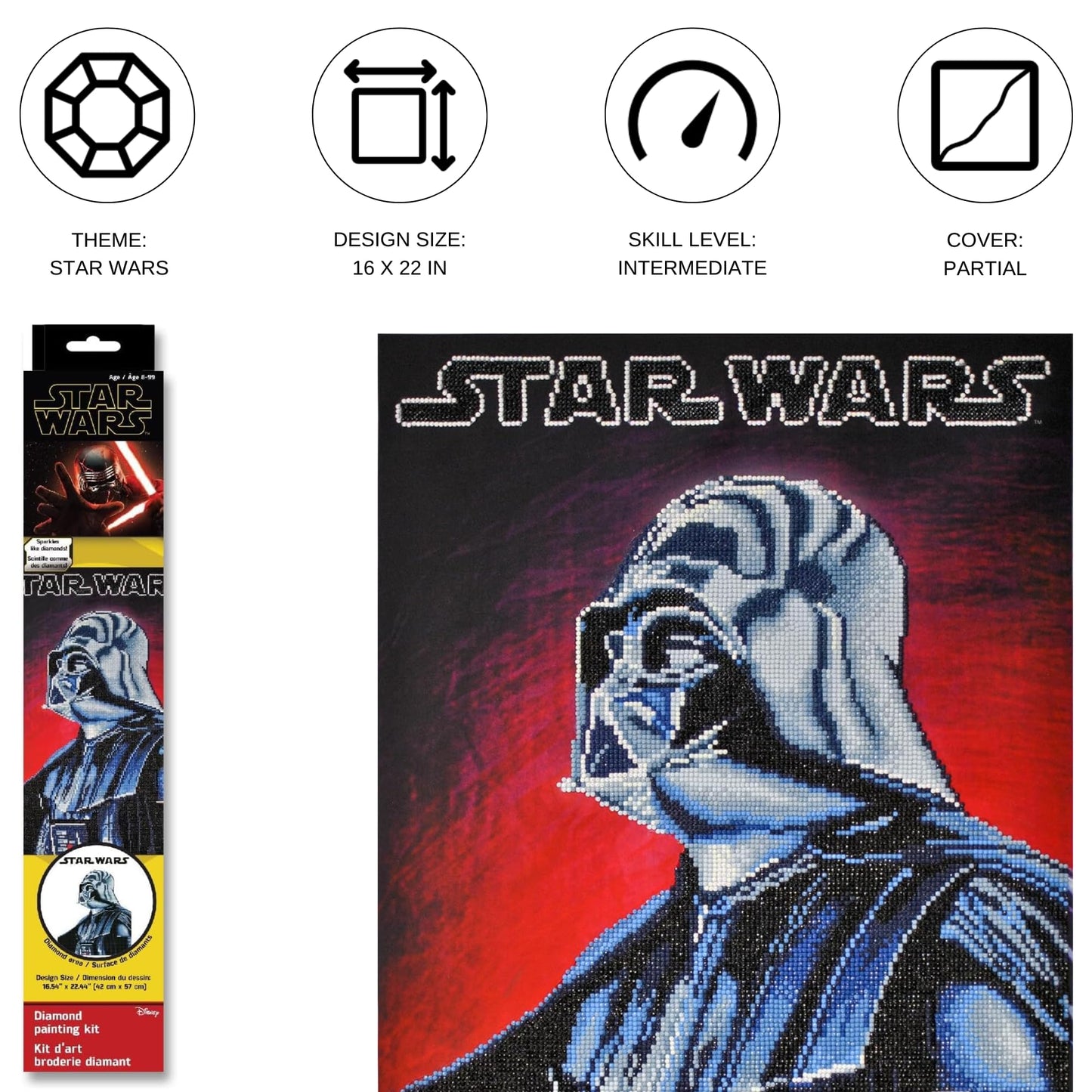 DIAMOND DOTZ Darth Vader Star Wars Diamond Painting Kits for Adults - Diamond Art Kits a Relaxing Creative Craft Kit with Dotz Gems 22.4"x16.5"