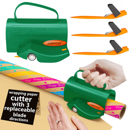PERFYCUT Wrapping Paper Roll Cutter Tool with 3 pcs Replaceable Blade Kit Gift Wrapping Paper Cutter for Christmas and Birthday Wrapping Paper Gift Wrap Cutter Holder Tube Slicing Trimming.