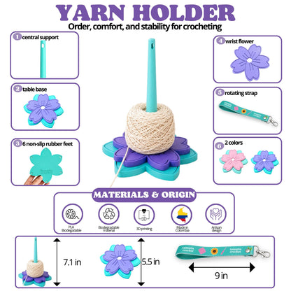 Tamatin Crochet - Yarn Holder for Crocheting - 2-in-1 Portable Wrist Holder with Non-Slip Base - Detachable Crochet Knitting Accessory, Stitch Markers Included (Pastel Pink)