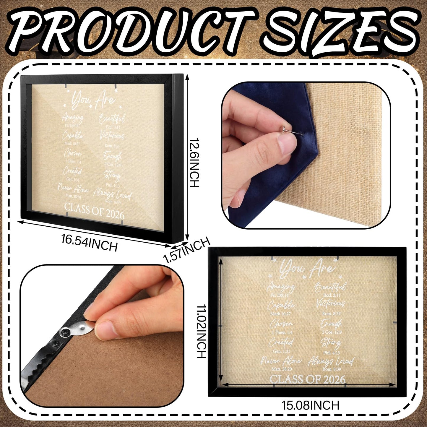 Wenqik Christian Graduation Shadow Box 12.6 x 16.54 Inch Graduation Party Decoration Inspirational Bible Verse Shadow Box Frame for Class of 2026 Wooden Display Case with Stick Pins Gift Black Frame