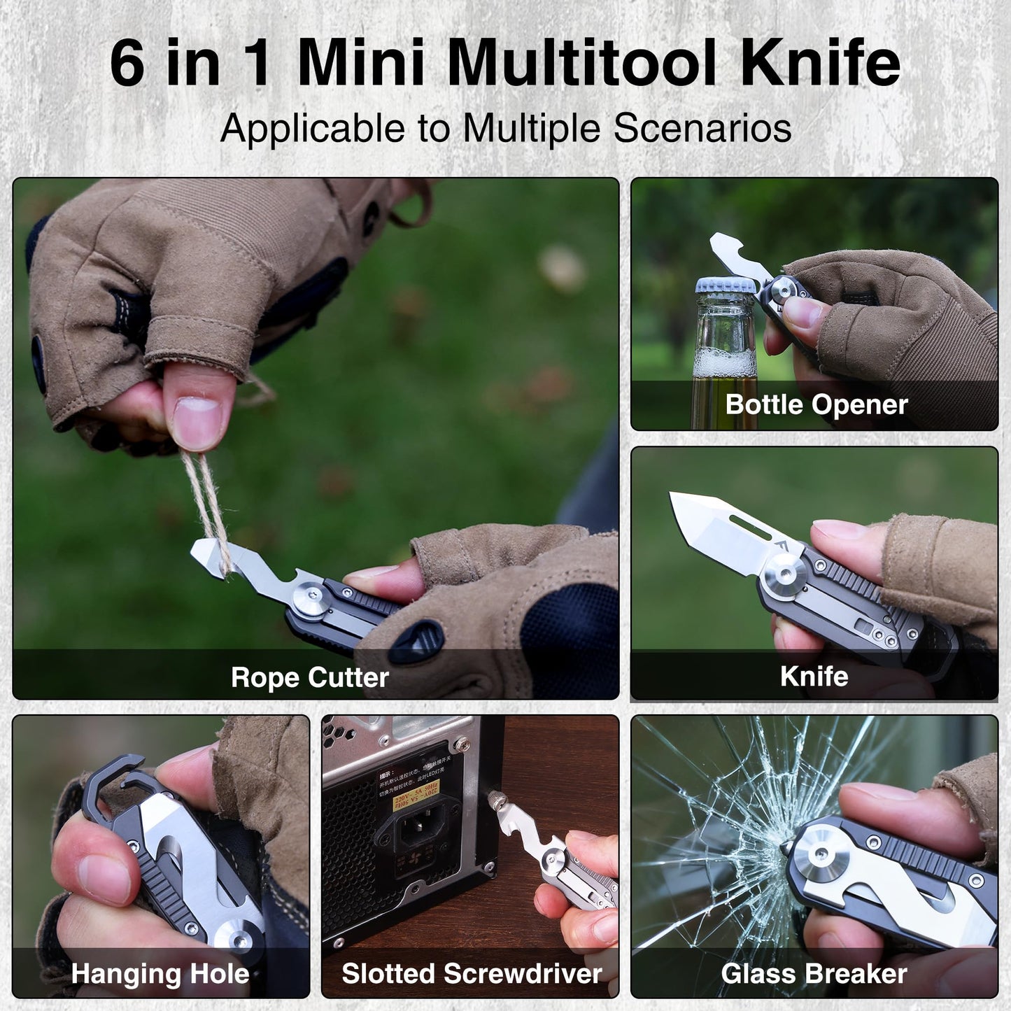 FLISSA Pocket Knife, 6-in-1 EDC Keychain Multitool, Mini Multitool Knife with Safety Lock, Premium Titanium Alloy Design for Everyday Carry, Camping, Outdoor, and Gift