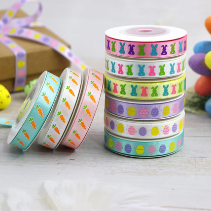 YERELO Easter Ribbon, 54 Yards 3/8'' Size 6 Yard x 9 Roll Ribbons Gift Wrapping Ribbon Hair Bow Wreath Making for Easter DIY Craft Party Decoration