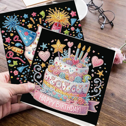 JISHSHAY 6 PCS Cake Diamond Painting Greeting Cards Happy Birthday Diamond Art Birthday Cards with Envelopes Gem Art Gem Painting Mosaic Kits for Adults for Thanksgiving Anniversary Valentine