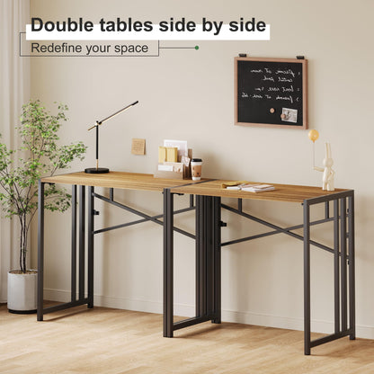 Lutown-Teen Narrow Folding Computer Desk 35 inch, Writing Gaming Computer Camping Desk, Espresso