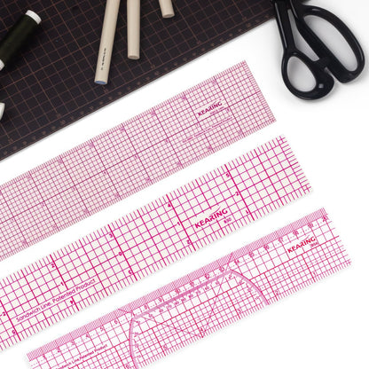 KEARING Clear Sewing Graph Ruler Fashion Design Ruler, Sandwich Line, 2 x 12, Transparent Pattern Making Dress Making Ruler for Sewing Quilting