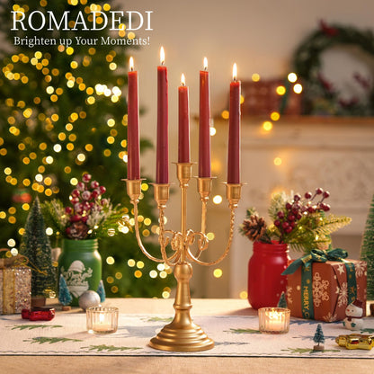 Romadedi Candelabra Gold Candle Holders - 5 Arm 11.8" Wedding Candlestick Holder for Theme Party Table Centrepiece Decor Dining Room Birthday Holiday Christmas