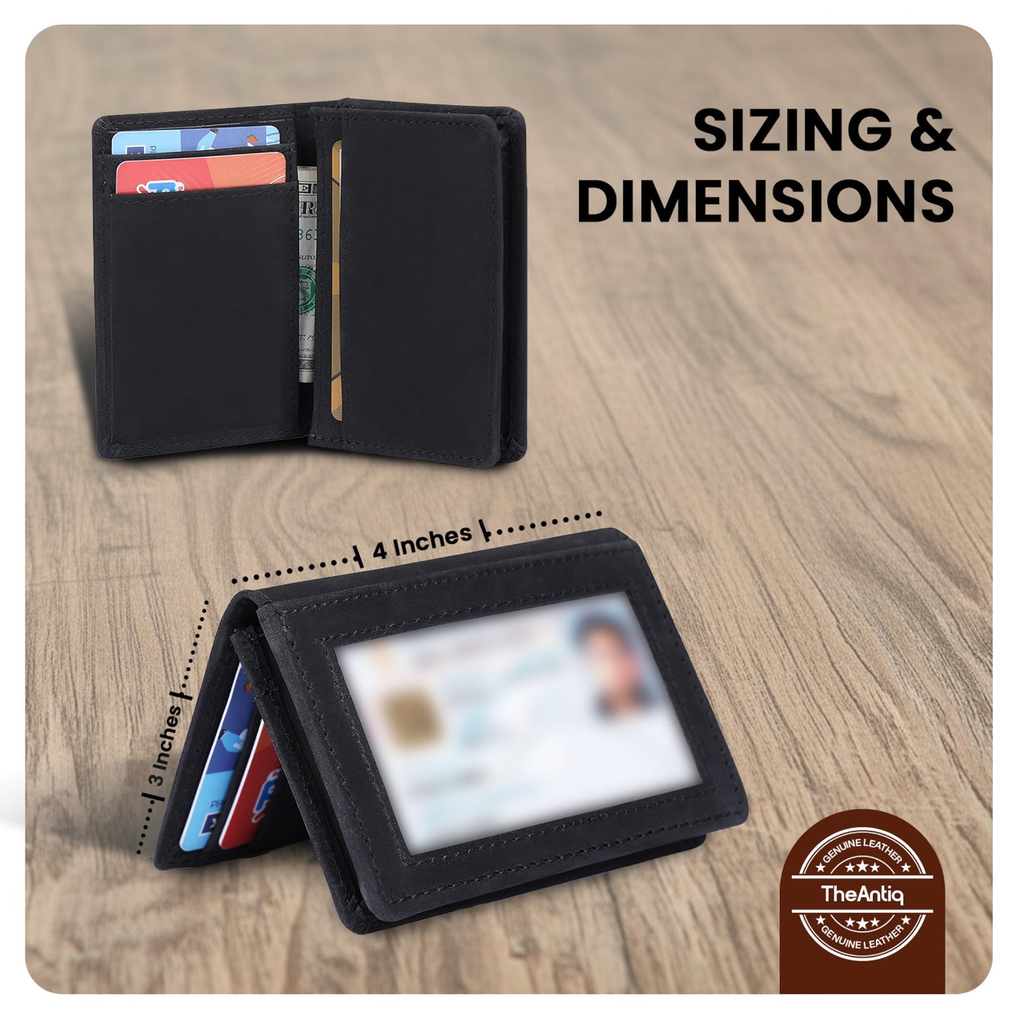 TheAntiq Premium Leather Card Wallet, RFID Blocking Expandable Business Card Case, Bifold Card Holder for Men and Women, Men's Purse, Wallet for Men (Business Card Wallet, Black)