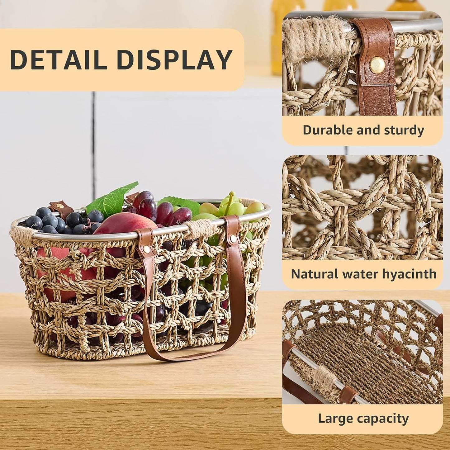 Farmhouse Seagrass Egg Baskets for Collecting Fresh Eggs Handmade Egg Collecting Basket Wicker Oval Storage Basket