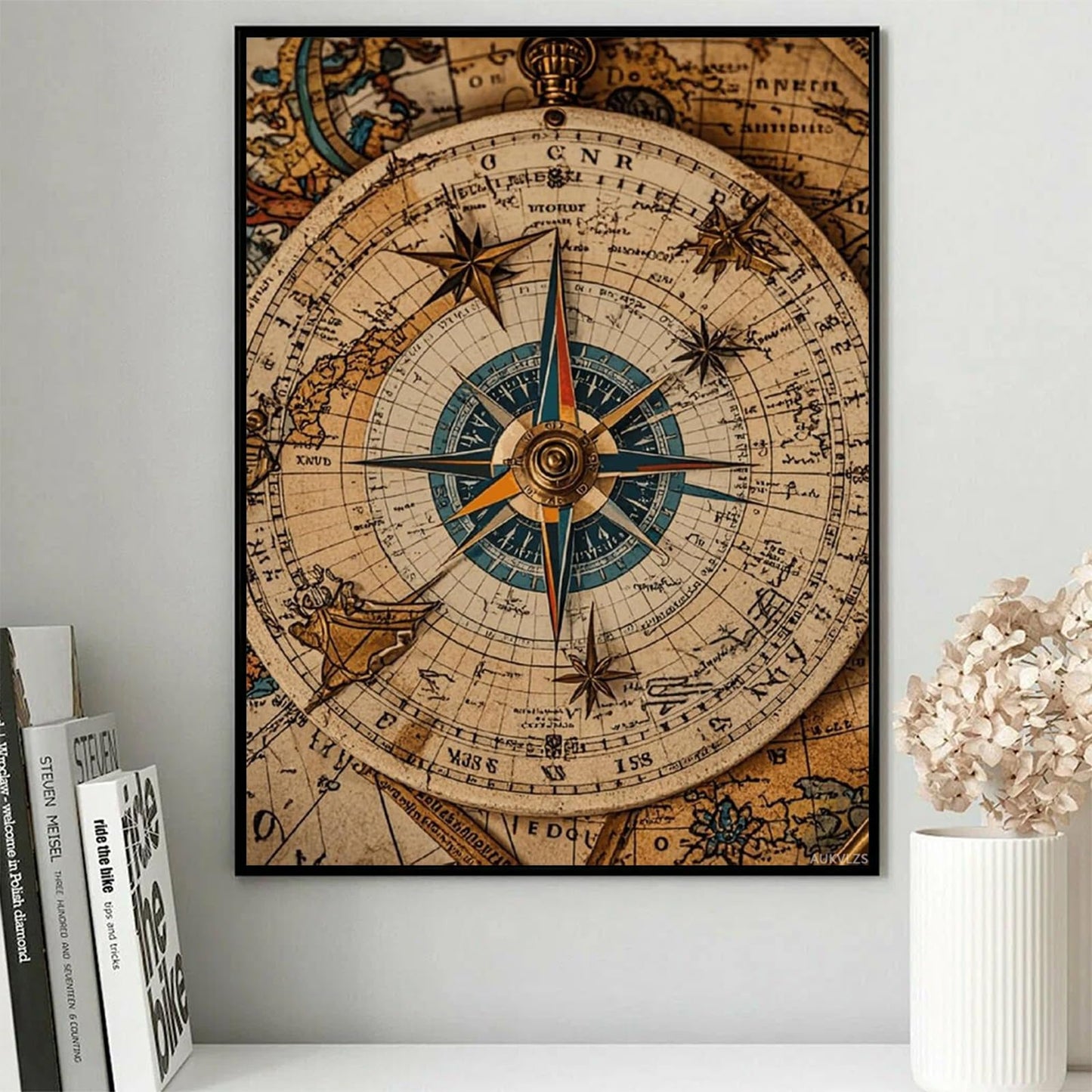 AUKVLZS Compass and Old World Map 5D Diamond Painting Kits for Adults Beginners Diamond Art Kit DIY Round Full Drill Diamond Dots Paintings Gem Art Kits and DIY Crafts for Home Wall Decor 12"x16"