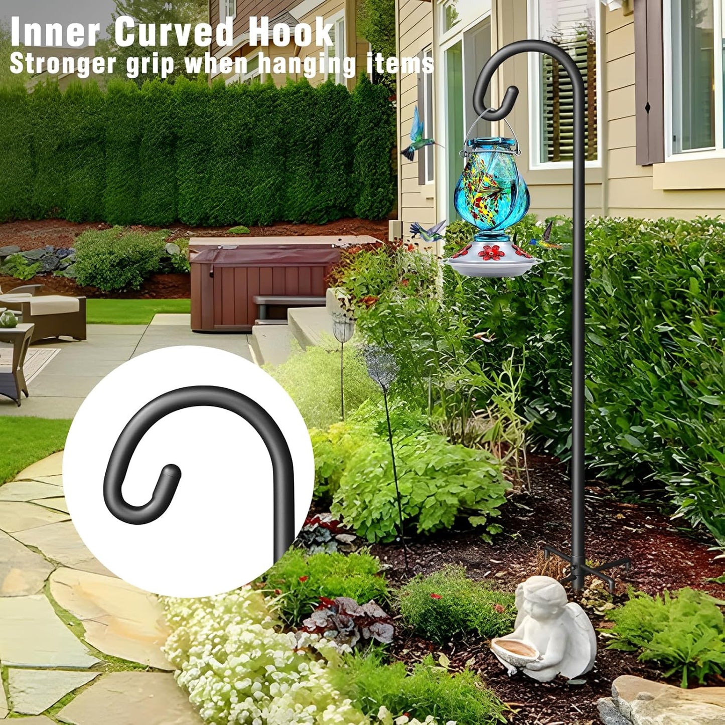 Surprizo 5 Shepherd Hook for Outdoor, Heavy Duty Bird Feeder Pole with Prong Base, Adjustable Height Bird Feeder Stand