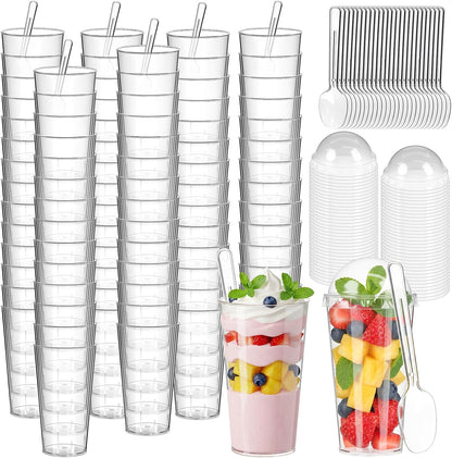 200 3oz Pcs Mini Dessert Cups with Lids and Spoons - Jello, Clear Plastic Parfait & Pudding Shooter Cups for Tasting
