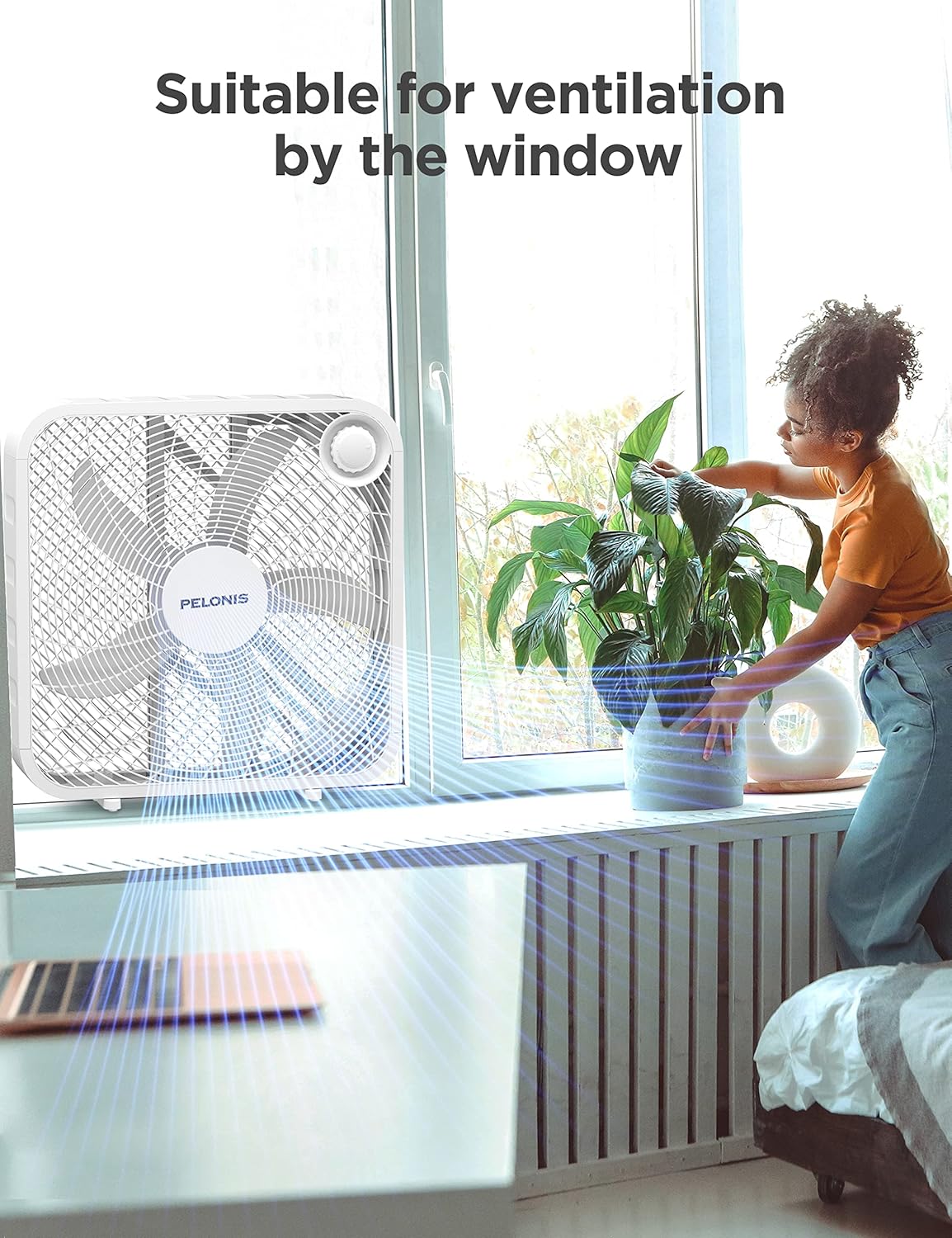 PELONIS 3-Speed Box Fan, Full-Force Circulation, Air Conditioner, White