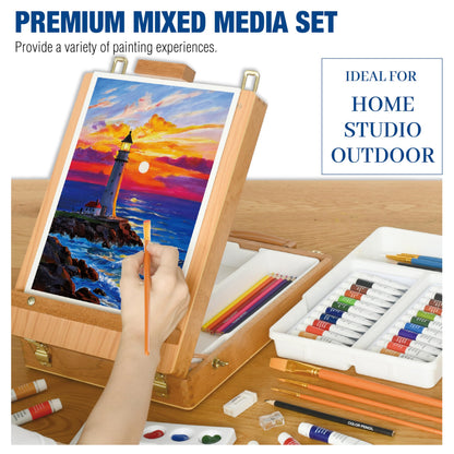 Artbreezing Mixed Media Art Set,55 Pack Painting Supplies Kit with Tabletop Sketch Box Easel and Various Accessories,Complete Painting Set for Students Artists Beginners
