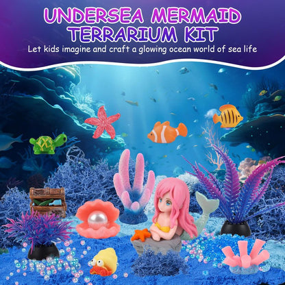 Mileonaim Mermaid Terrarium Kit for Kids - LED Night Light with Remote, DIY Arts and Crafts Birthday Gifts, Mermaid Gifts for Girls Ages 6-12