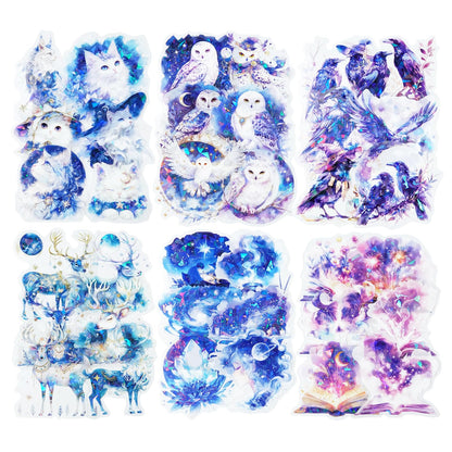 AuriicLeaf Magical PET Sticker Set, 60Pcs Fantasy Holographic Stickers for Scrapbooking, Journaling, DIY Crafts, and Collage Supplies