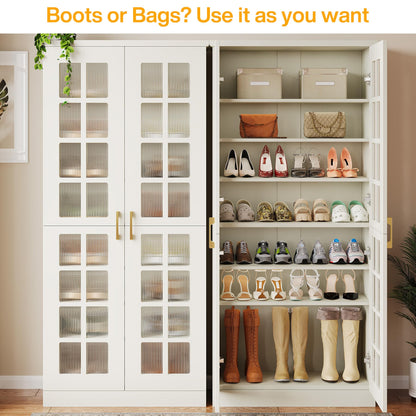 Tribesigns Tall Shoe Cabinet with Doors, 8-Tier Shoe Storage with Adjustable Shelves, Modern Shoe Organizer Shoe Rack Cabinet for Entryway, Hallway, Closet, Living Room, White