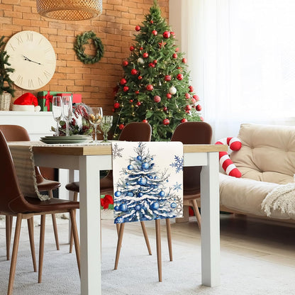 13x90 Inch Winter Trees Ball Table Runner Frosty Roses Burlap Table Runners, Christmas Xmas Seasonal Coffee Table