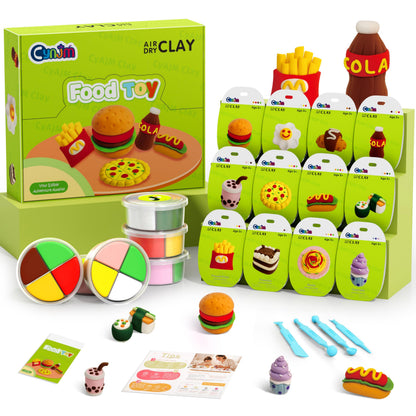 Air Dry Clay Kits - 12 Boxes Magic Modeling Clay for Kids, Party Food Theme Shaping Clay Art DIY Craft Kit, Ultra-Soft Texture, Includes Shaping Tools and Tutorials, Gift for Boys and Girls