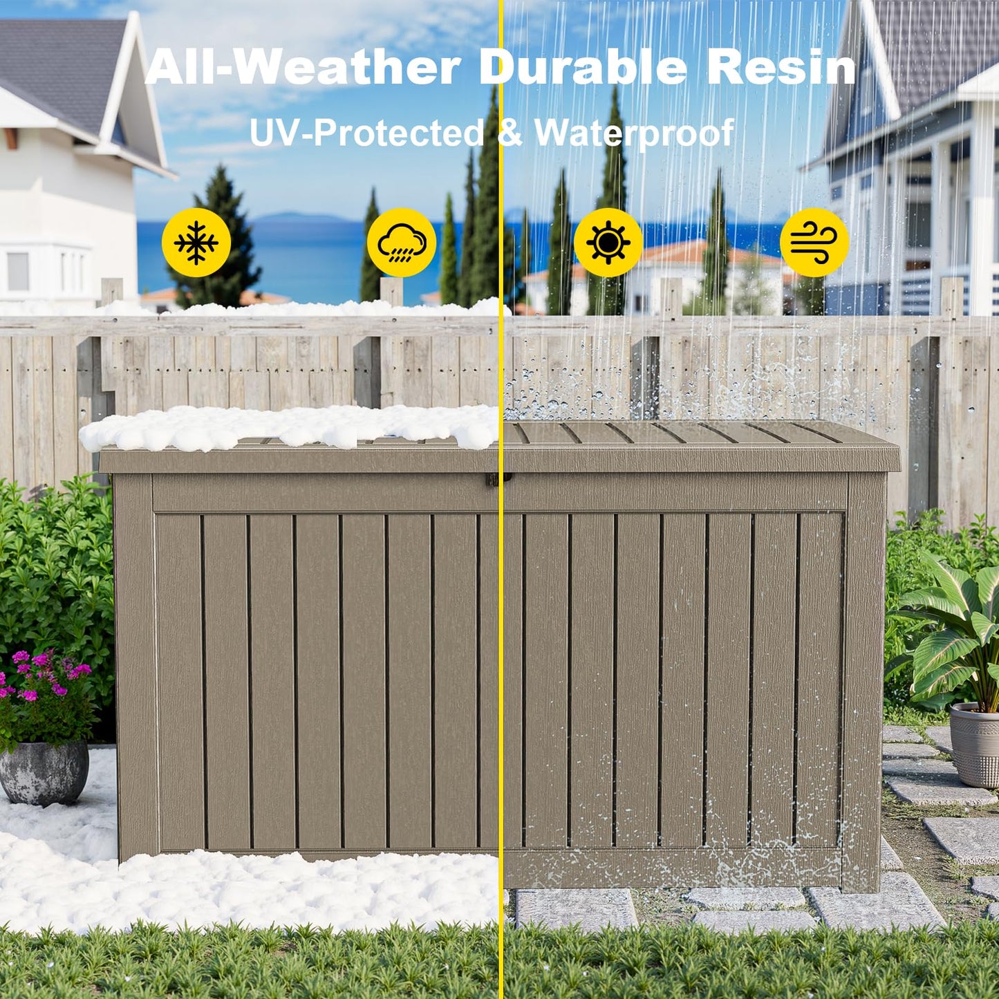 ROJIK Outdoor Storage Housing Deck Box-Waterproof Patio Furniture,Garden Tools,Cushions,Pool Accessories Storage Waterproof Resin Box with Capacity (280 Gal & Grey)