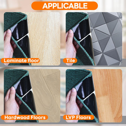 Rug Non Slip Grippers, Reusable Rug Tape, No Damaging for Hardwood Floors, Carpet Grippers Stickers Pads for Area Rugs Corners Flat, 12Pcs