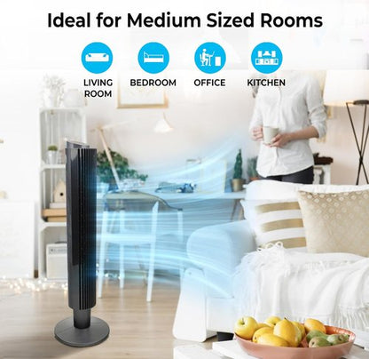 Comfort Zone Smart Wi-Fi Oscillating Tower Fan - Bladeless, 5 Speeds, Remote Control, 36-42" Height